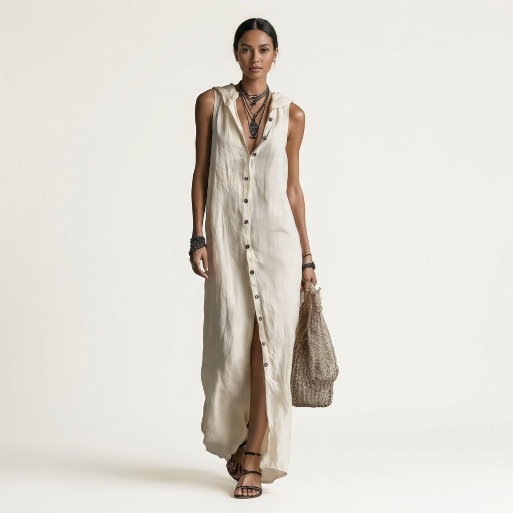 Mirabell | Hooded Button-Front Sleeveless Maxi Dress Lifestyle