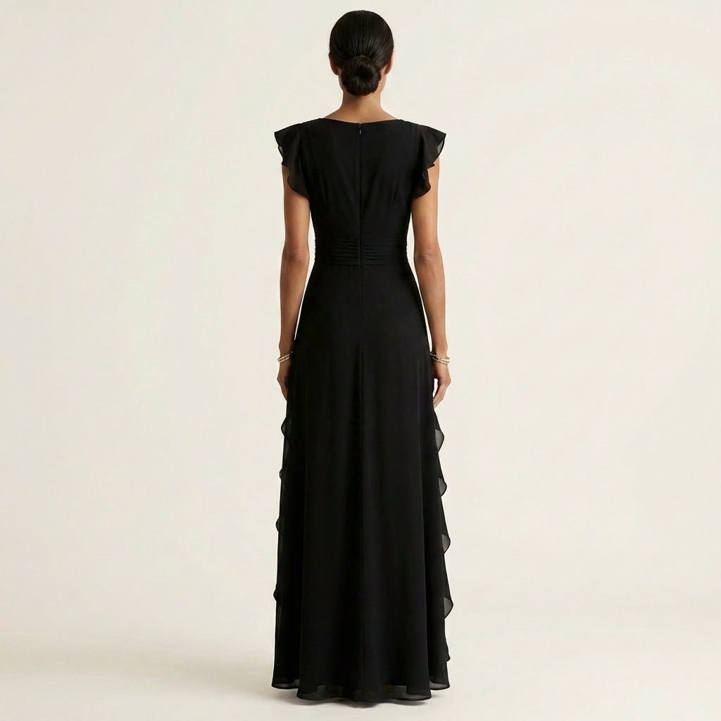 Nellyana | Wrap-Style V-Neck Flutter-Sleeve Cascading Ruffle Maxi Dress Alternate