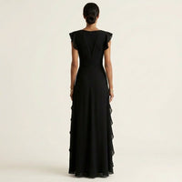 Nellyana | Wrap-Style V-Neck Flutter-Sleeve Cascading Ruffle Maxi Dress Alternate