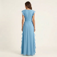 Nellyana | Wrap-Style V-Neck Flutter-Sleeve Cascading Ruffle Maxi Dress Angle