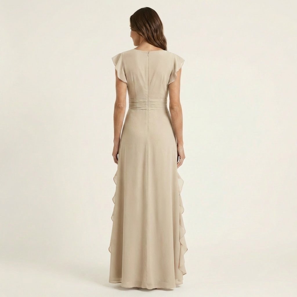 Nellyana | Wrap-Style V-Neck Flutter-Sleeve Cascading Ruffle Maxi Dress Front