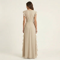 Nellyana | Wrap-Style V-Neck Flutter-Sleeve Cascading Ruffle Maxi Dress Front