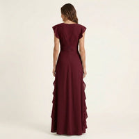 Nellyana | Wrap-Style V-Neck Flutter-Sleeve Cascading Ruffle Maxi Dress Side