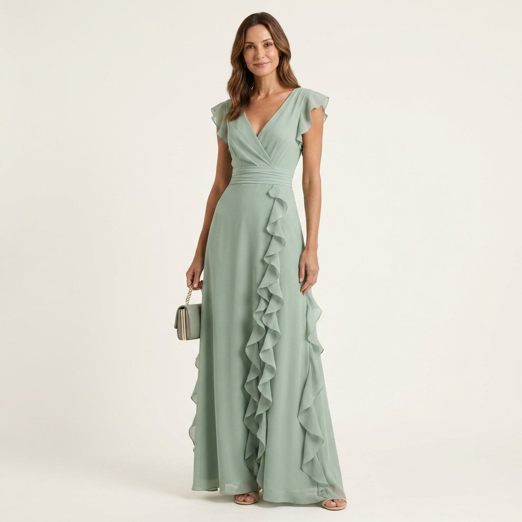 Nellyana | Wrap-Style V-Neck Flutter-Sleeve Cascading Ruffle Maxi Dress View 11