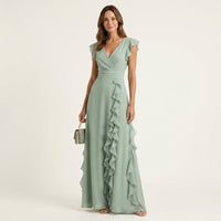 Nellyana | Wrap-Style V-Neck Flutter-Sleeve Cascading Ruffle Maxi Dress View 11
