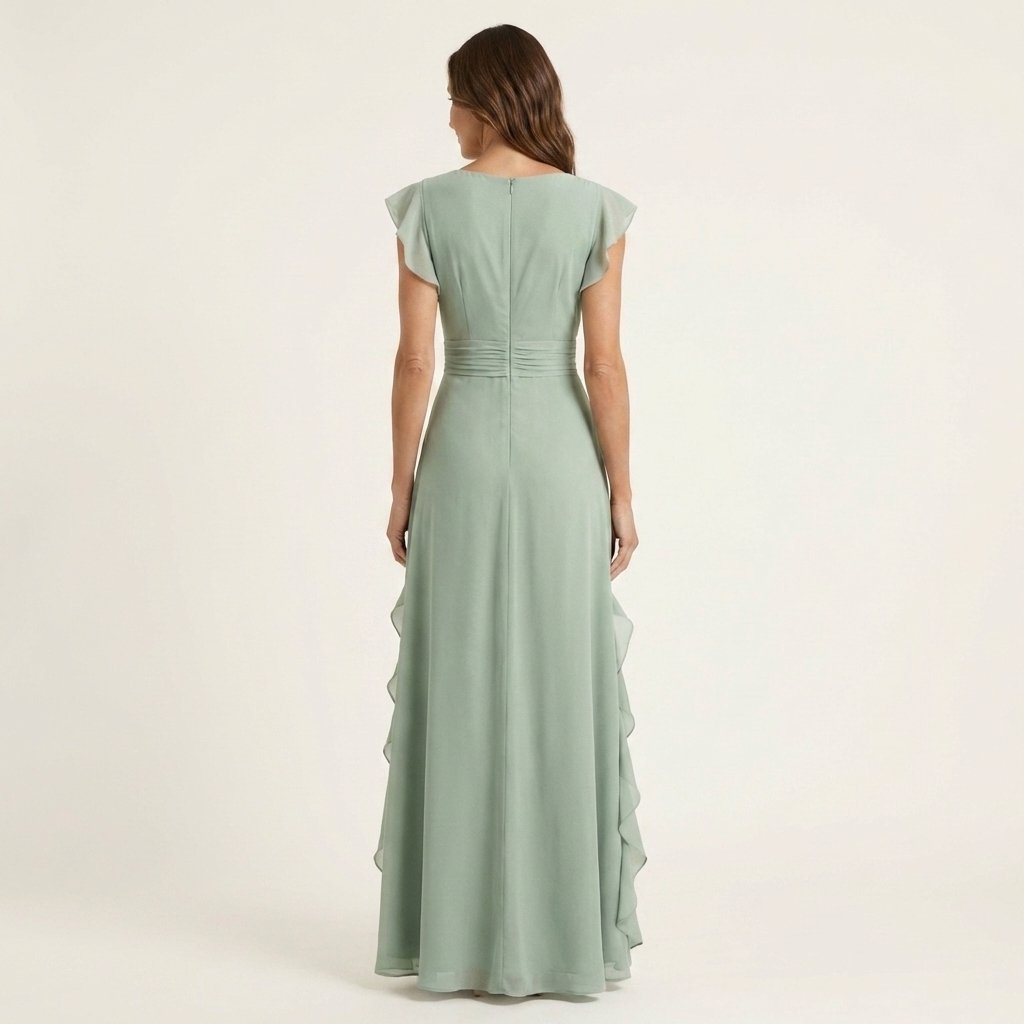 Nellyana | Wrap-Style V-Neck Flutter-Sleeve Cascading Ruffle Maxi Dress View 12