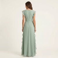 Nellyana | Wrap-Style V-Neck Flutter-Sleeve Cascading Ruffle Maxi Dress View 12