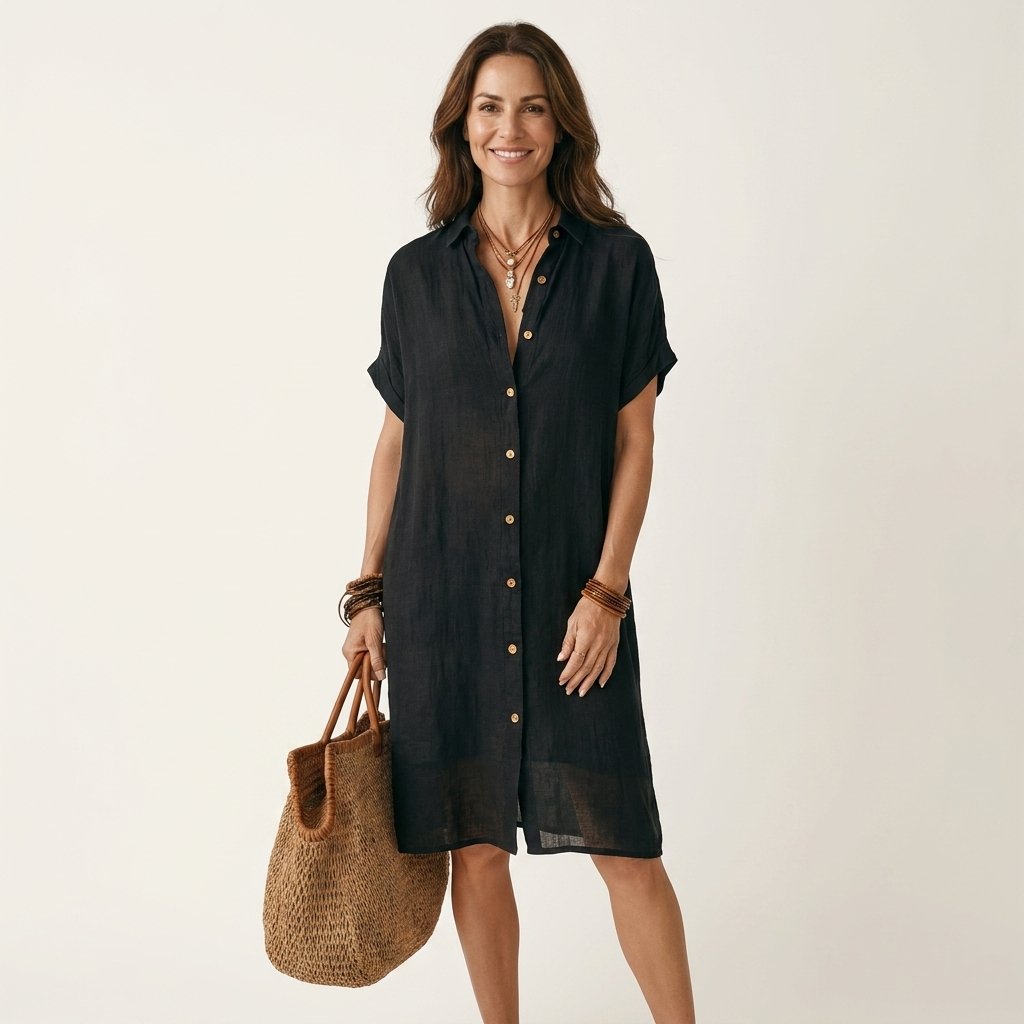 Nidalie | Midi Shirt Dress with Rolled Cuffs Detail