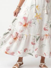 Noa | Soft Floral Tiered Tassel Midi Dress Detail