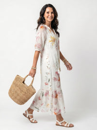 Noa | Soft Floral Tiered Tassel Midi Dress Front