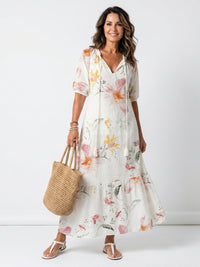 Noa | Soft Floral Tiered Tassel Midi Dress Hero