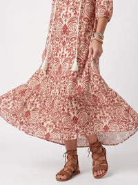Noelle | Ornate Print Tassel Tie Midi Dress Detail