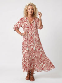 Noelle | Ornate Print Tassel Tie Midi Dress Hero