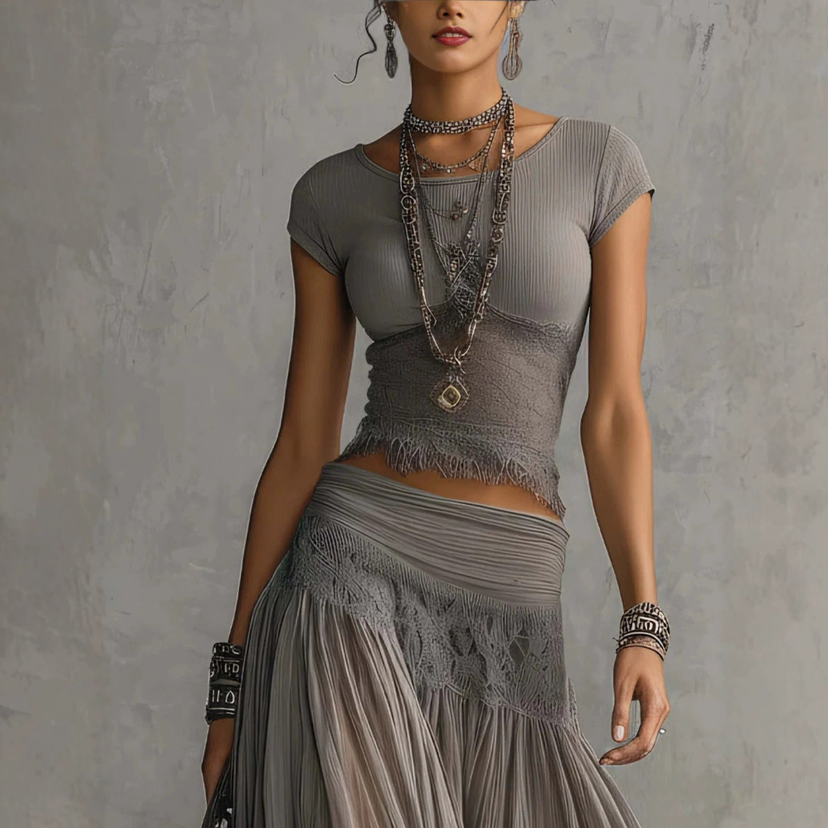 Olivia | Lace-Paneled Skirt Set for Women Front