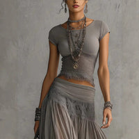 Olivia | Lace-Paneled Skirt Set for Women Front