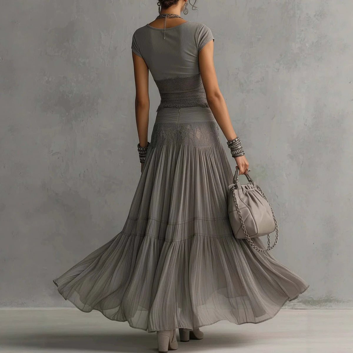 Olivia | Lace-Paneled Skirt Set for Women Side