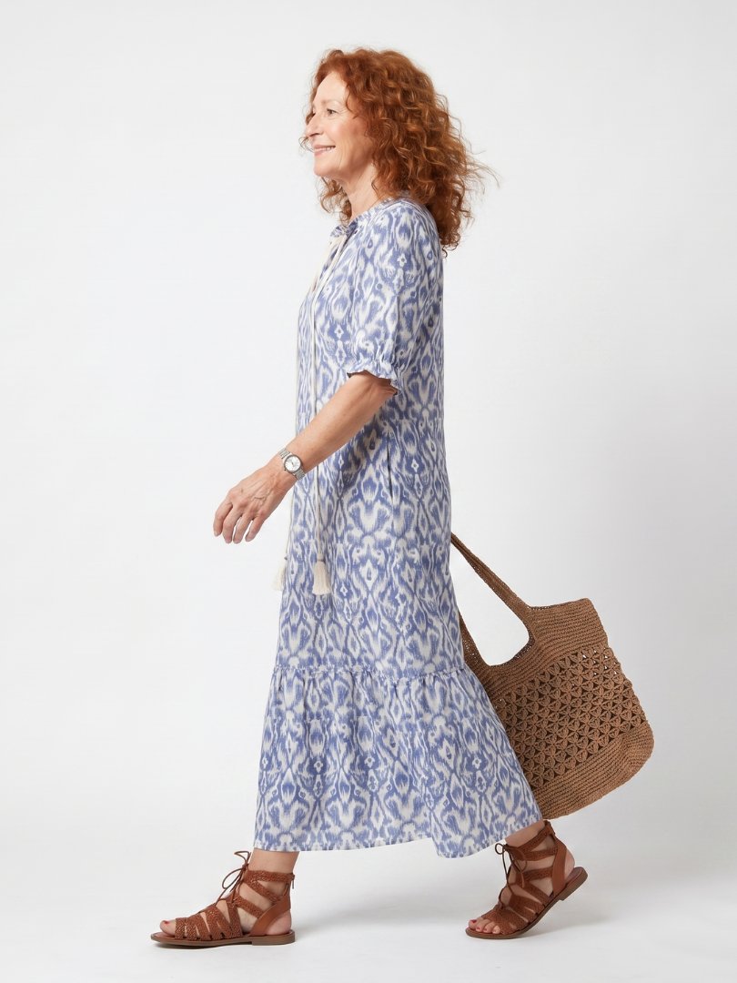 Ottoline | Tassel Tie Neck Printed Midi Dress Front