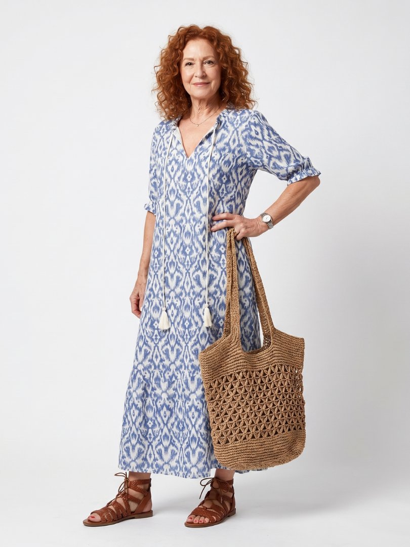 Ottoline | Tassel Tie Neck Printed Midi Dress Hero