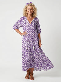 Penelope | Printed Tassel Tie Midi Dress Hero