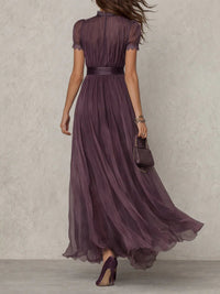 Purple Keyhole Neckline Chiffon Lace Trim Maxi Dress Detail