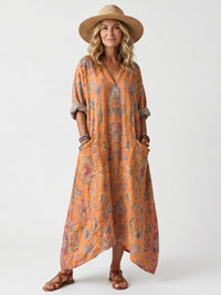 Remi | Notch Neck Printed Oversized Pocket Midi Dress Hero