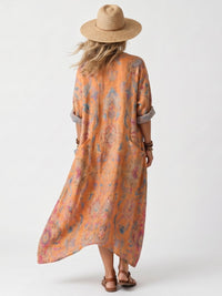 Remi | Notch Neck Printed Oversized Pocket Midi Dress Side
