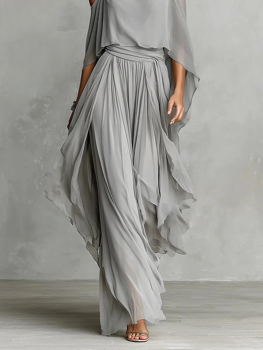 Renata | Gray Fluid Set with Strappy Top and Lightweight Pants Detail