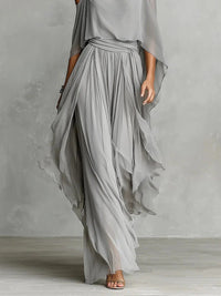 Renata | Gray Fluid Set with Strappy Top and Lightweight Pants Detail
