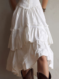 Retro Boho Corset Tiered Midi Dress With Lace-Trim Side