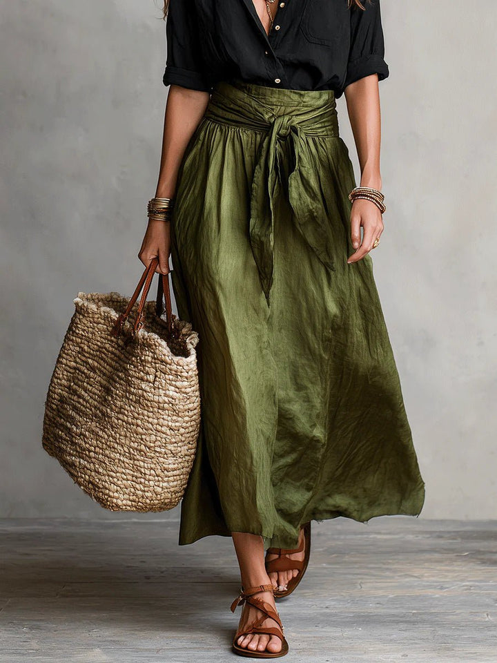 RIVER | Two-Piece Set: Black Top and Olive Green Midi Skirt Back