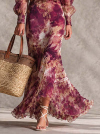 Rose Pink Floral Off-Shoulder Chiffon Maxi Dress Detail