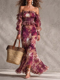 Rose Pink Floral Off-Shoulder Chiffon Maxi Dress Hero
