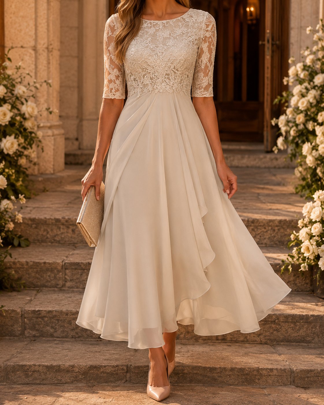 Rose – The Flattering Lace Midi Dress Lifestyle