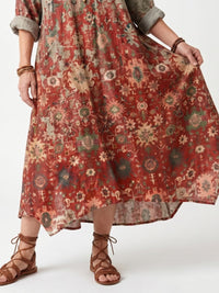Saffron | Mixed Pattern Relaxed Pocket Midi Dress Detail