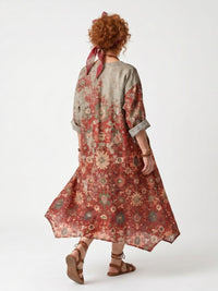 Saffron | Mixed Pattern Relaxed Pocket Midi Dress Side