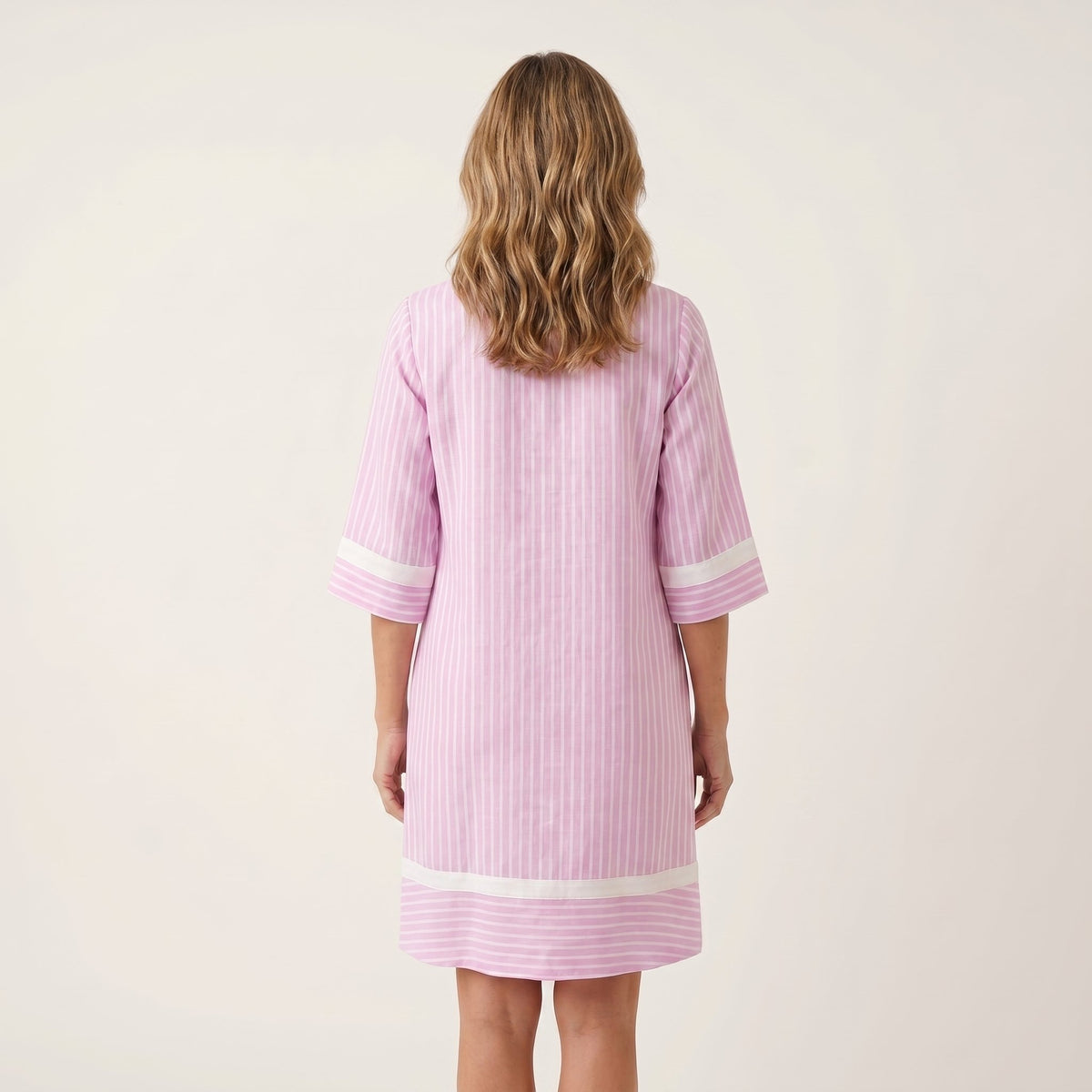 Sanina | Contrast-Trim Stripe V-Neck Cotton Shift Dress Back