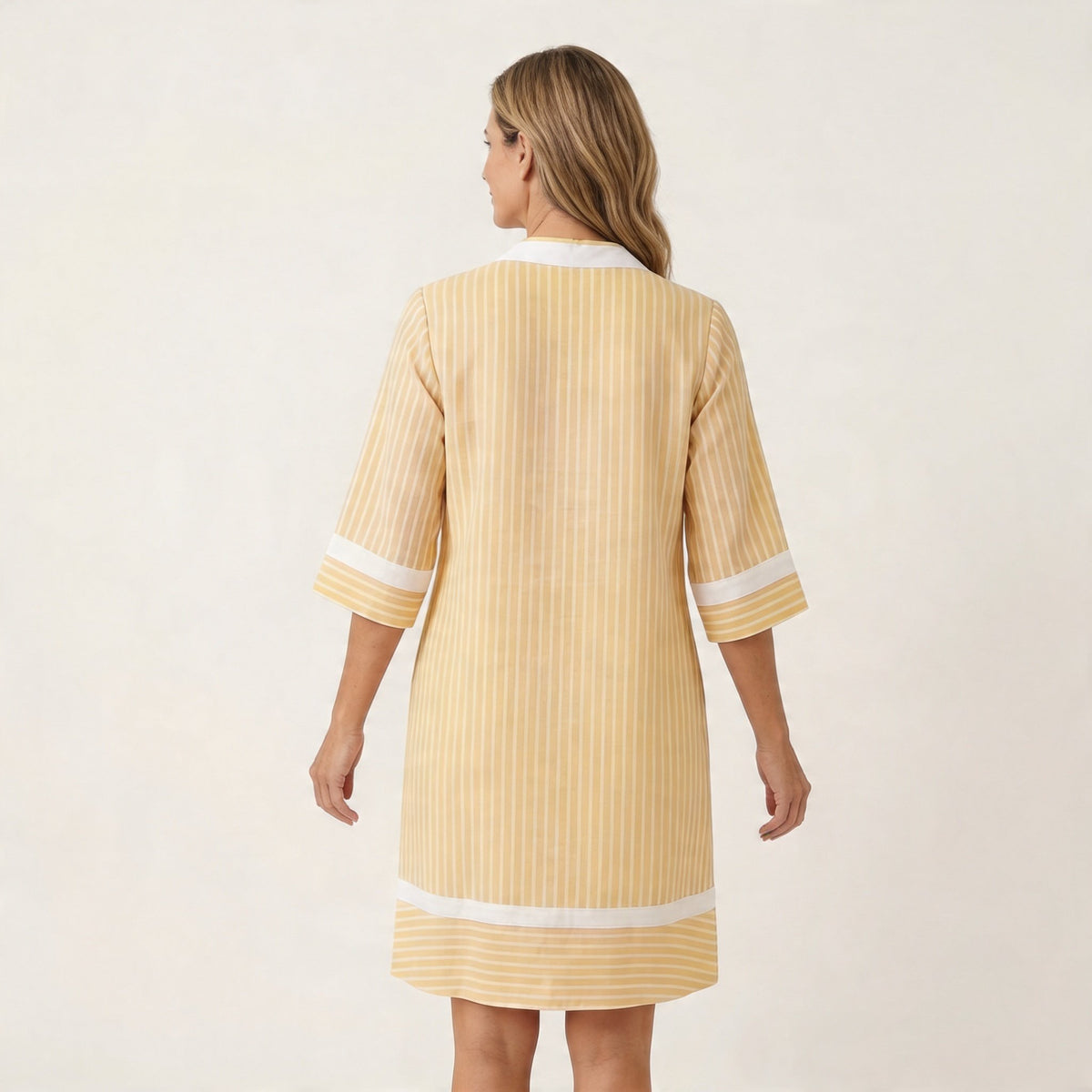 Sanina | Contrast-Trim Stripe V-Neck Cotton Shift Dress Close Up