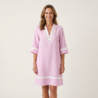 Sanina | Contrast-Trim Stripe V-Neck Cotton Shift Dress Detail