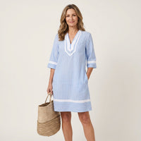 Sanina | Contrast-Trim Stripe V-Neck Cotton Shift Dress Hero