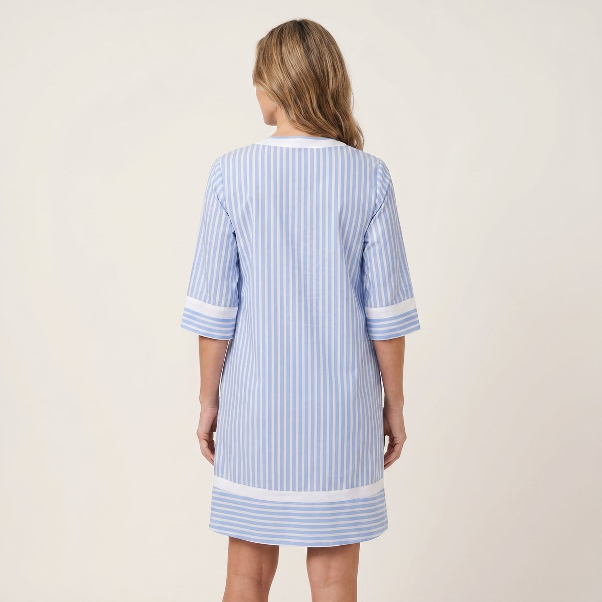 Sanina | Contrast-Trim Stripe V-Neck Cotton Shift Dress Side