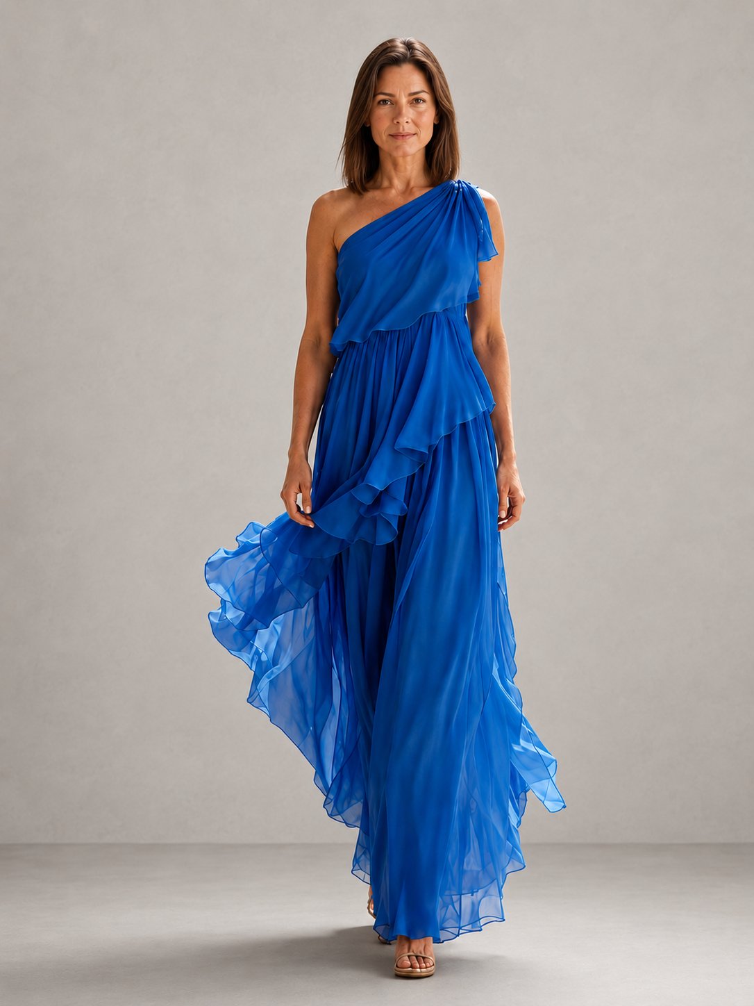 Scarlett | One-Shoulder Ruffle Maxi Front