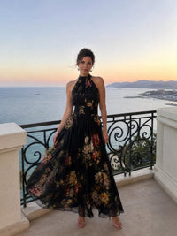 Sior | Floral Halter Neck Midi Dress Close Up