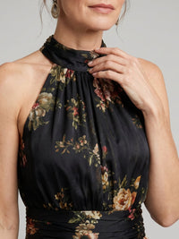 Sior | Floral Halter Neck Midi Dress Detail