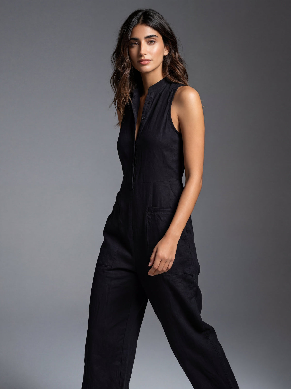 Sleeveless Minimalist Jumpsuit Close Up