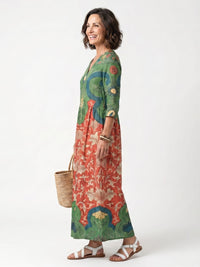 Sloane | Mixed Print V Neck Pocket Midi Dress Front