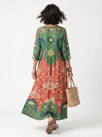 Sloane | Mixed Print V Neck Pocket Midi Dress Side