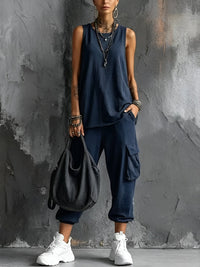 Sloane | Sleeveless Two-Piece Set Close Up