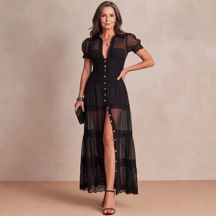 Sophia | Sheer Lace Maxi Dress for Women Detail