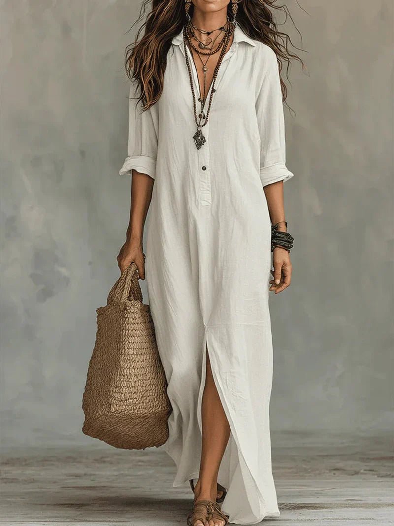 Stevie | Maxi Shirt Dress Close Up