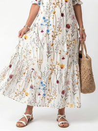 Sylvie | Botanical Print Tassel Tie Midi Dress Detail